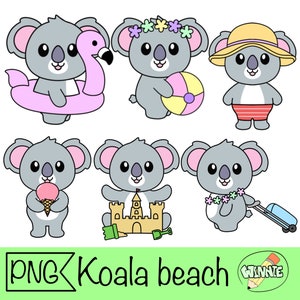 słodki koala clipart letni koala basen impreza cyfrowa naklejka zwierzę letnie wakacje koala naklejka do wydrukowania słodkie zwierzę basen impreza png