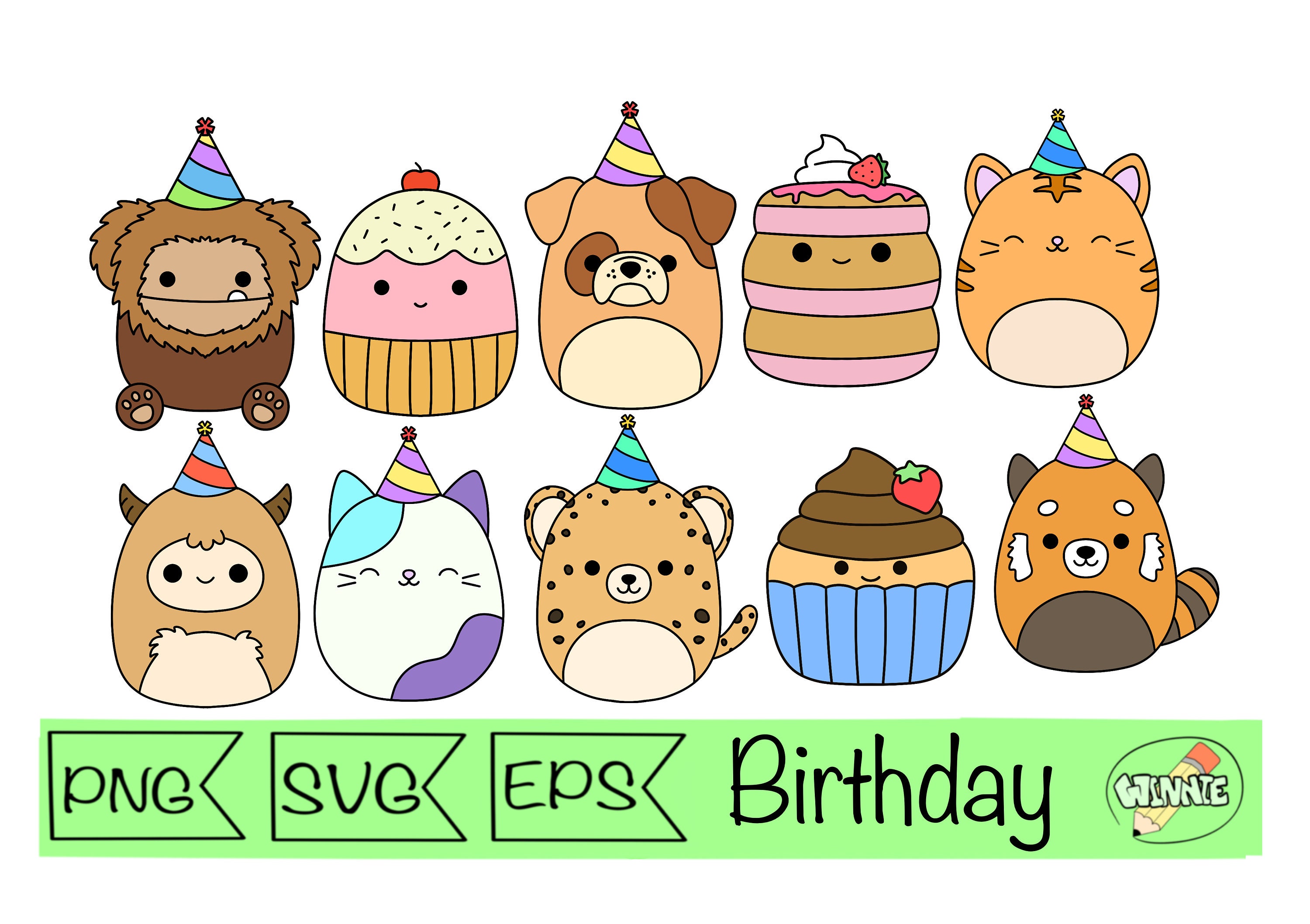 squishmallow clipart birthday squishmallow svg squishy stickers smooshy animal clipart squishmallow printables digital sticker for birthday