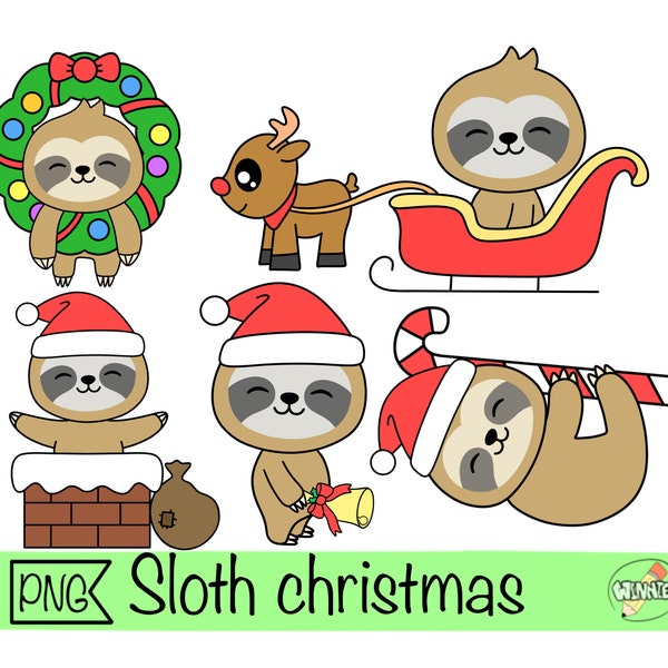 christmas sloth clipart sloth png christmas animal sticker for planner cute xmas png sloth kawaii christmas doodle bundle christmas hat