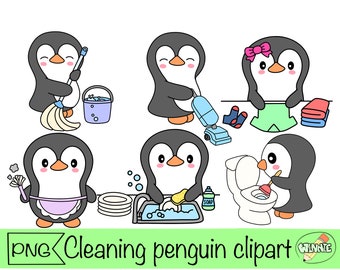 penguin clipart cleaning chores penguin kawaii penguin goodnotes stickers houshold activities animal doing chores printable stickers