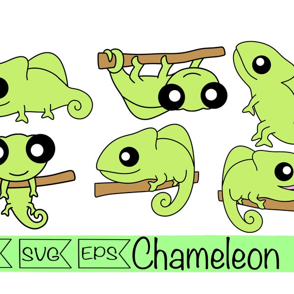 chameleon svg clipart vector cute chameleon svg cute reptile green chameleon stickers digital kawaii chameleon printable sticker reptile svg