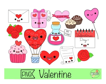 kawaii valentine clipart valentines day stickers for planner or bullet journal digital printable valentine png kawaii design