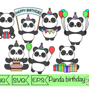 panda verjaardag glinsterende clip art verjaardag panda svg sticker panda afdrukbare panda svg shirt cricut panda met ballon svg partij hoed panda Beer