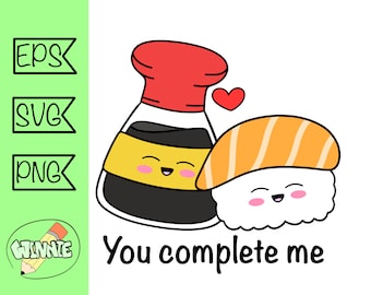 sushi svg you complete me sushi kawaii food svg cricut cut file printable sticker digital sushi cute cartoon vector sushi quote valentine
