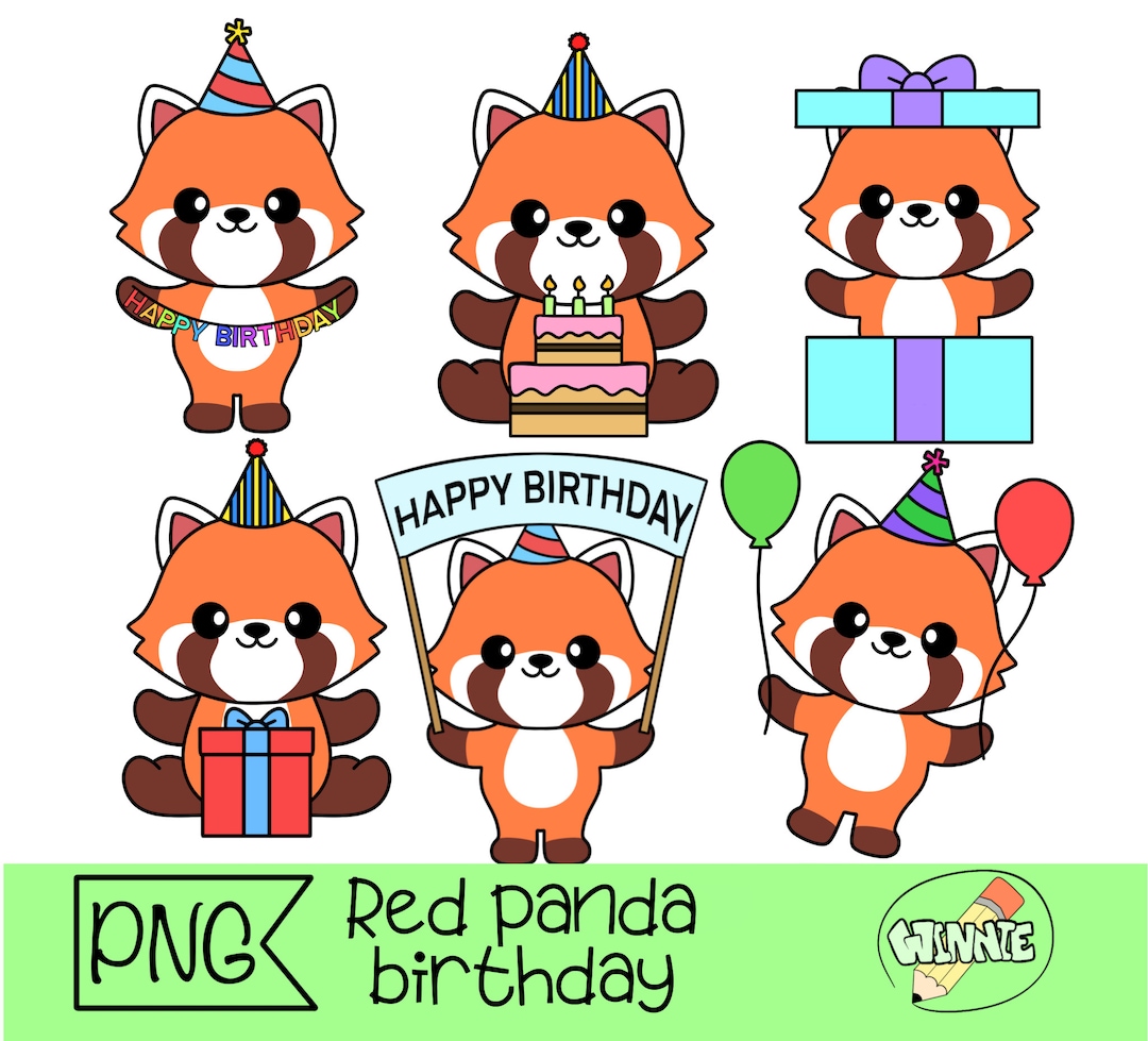 Cute Red Panda Clipart Birthday Panda Stickers Red Panda Printable ...
