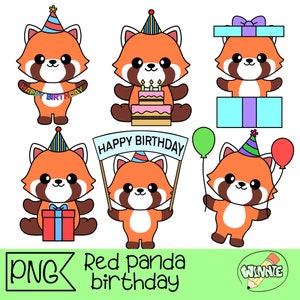 schattige rode panda clipart verjaardag panda stickers rode panda afdrukbare stickers cricut kawaii verjaardagsfeestje dier planner sticker vector