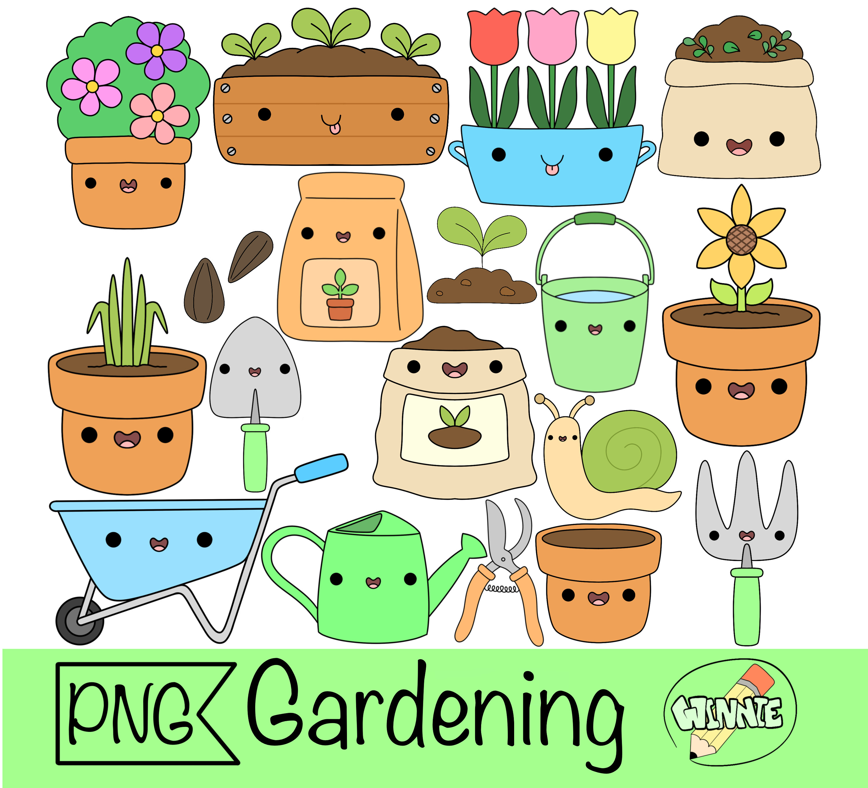 Kawaii Gardening Clipart Spring Time Garden Tools Cute Digital Sticker  Gardening Bullet Journal Flower House Plant Pot Kawaii Clipart - Etsy, image size:3000x2722