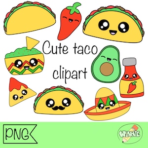 cute taco clipart kawaii taco mexican food cute kawaii food digital download cartoon drawing png hot pepper avocado guacamole fast food