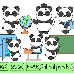 panda school clipart svg terug naar school panda svg schattig afstuderen panda sticker digitale panda school afdrukbare sticker panda beer svg shirt