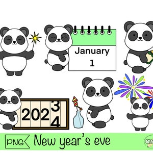 Clipart kawaii nouvel an panda nouvel an animal clipart png planner autocollant numérique imprimable dessin animé bujo 2024 png kawaii
