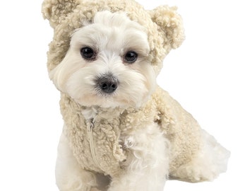 Chaleco Sherpa para perro hecho a mano con orejas de oso, ropa personalizada para perro, abrigo de peluche suave, ropa de diseño para perro, regalo para perro, sudadera con capucha con orejas de perro.