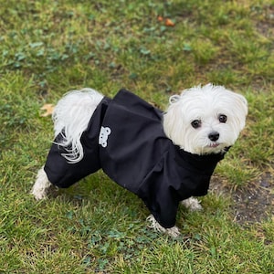 Handmade Softshell Dog Overall – Trench Coat Style with Reflective Bear Detail, Waterproof & Windproof Lightweight Pet Jacket