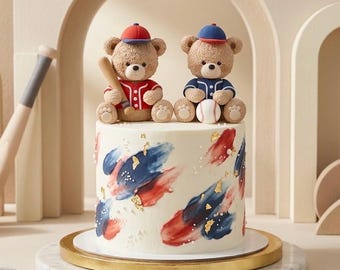 Baseball Bear Cake Topper, Made of Lightweight Foam Clay, Perfect For Baby Shower, birthday cake