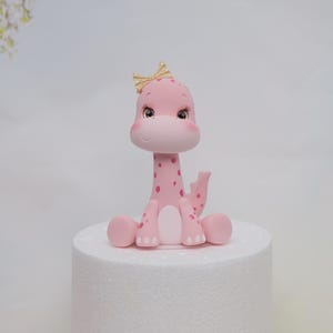 Baby Girl Dinosaur Cake Topper Made of Lightweight Air Dry Clay: Triceratops, T-rex, Brontosaurus, Stegosaurus, For Birthday Cake Pink Brontosaurus