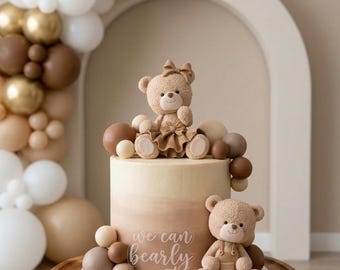 Adorno para pastel con forma de osito de peluche, hecho de arcilla de espuma ligera, perfecto para baby shower y revelación de género.