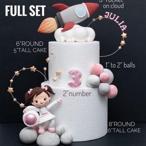 Baby Astronaut Cake Topper, Rocket Cake Topper, Made of Lightweightt Air Dry Clay