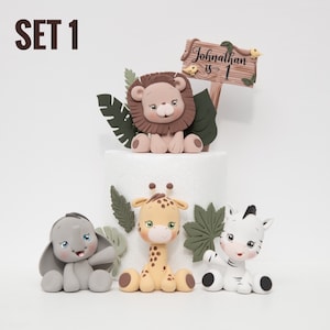 Cute Safari Animal Cake Topper Made of Lightweight Air Dry Clay: Lion, Elephant, Giraffe, Zebra, For Birthday Cake