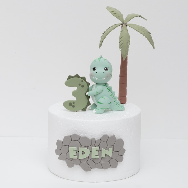 Baby Dinosaur Cake Topper: T-rex, Made of Lightweight Air Dry Clay, For Birthday Cake