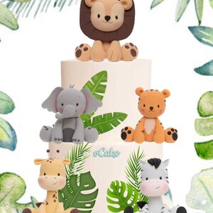 Safari animal cake topper Made of Lightweight Air Dry Clay: lion, tiger, elephant, monkey, giraffe, zebra