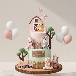 Farm Animal Cake Topper, Made of lightweight air dry clay, Cow, Horse, Pig, Sheep, Chick, for birthday cake