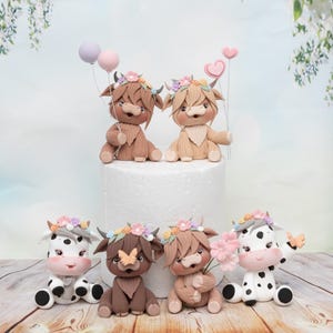 Adorno para tarta de vaca de las Tierras Altas hecho de arcilla ligera, para tarta de cumpleaños, tarta de baby shower