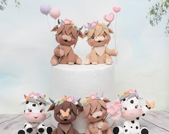 Highland Cow Cake Topper Made of Lightweight Clay, For Birthday Cake, Baby shower Cake