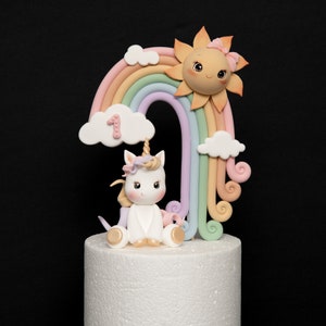 Unicorn Cake Topper, Rainbow cake topper, Made of Lightweight air dry clay and Customizable, Perfect For Birthday, Baby Shower