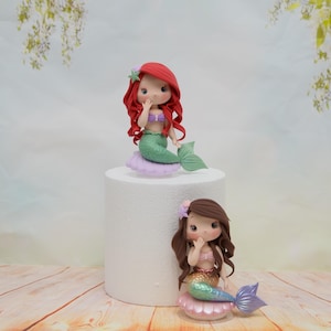 Mermaid on a seashell Cake Topper, Made of Lightweight Air Dry Clay. Perfect for Birthday Cake of Your Princess