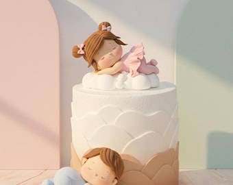 Sleeping Baby on Cloud Cake Topper, Made of Lightweightt Air Dry Clay
