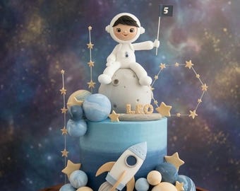 Adorno para pastel de astronauta, adorno para pastel de nave espacial hecho de arcilla de espuma ligera