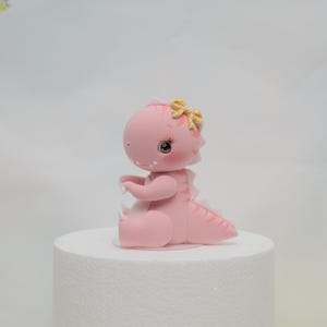 Baby Girl Dinosaur Cake Topper Made of Lightweight Air Dry Clay: Triceratops, T-rex, Brontosaurus, Stegosaurus, For Birthday Cake pink Trex