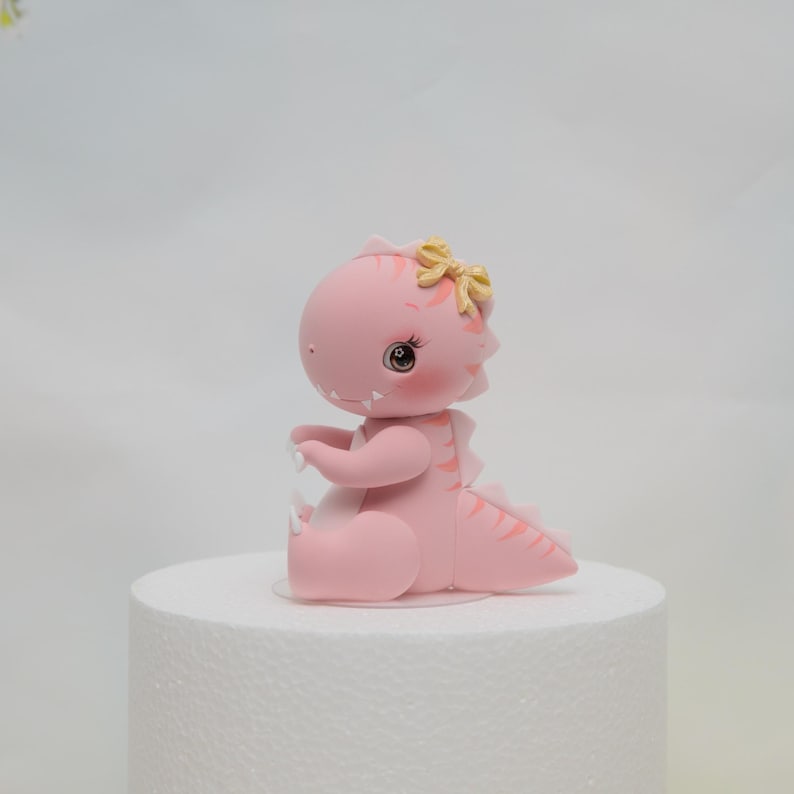 Baby Girl Dinosaur Cake Topper Made of Lightweight Air Dry Clay: Triceratops, T-rex, Brontosaurus, Stegosaurus, For Birthday Cake pink Trex