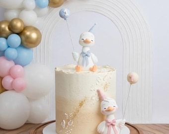 Adorno para tarta de ganso tonto hecho de arcilla ligera, para tarta de cumpleaños, tarta de baby shower