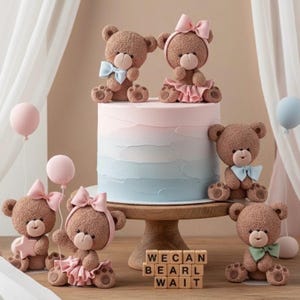 Cute Bear cake topper made of Light-weight Air dry clay. Perfect for baby shower, birthday cake