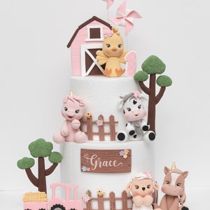 Farm Animal Cake Topper, Made of lightweight air dry clay, Cow, Horse, Pig, Sheep, Chick, for birthday cake