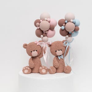 Bear Holding Balloons Cake Topper, Made of Lightweight Air Dry Clay, Perfect For Baby Shower, Gender Reveal