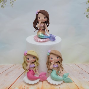 Mermaid on a seashell Cake Topper, Made of Lightweight Air Dry Clay. Perfect for Birthday Cake of Your Princess