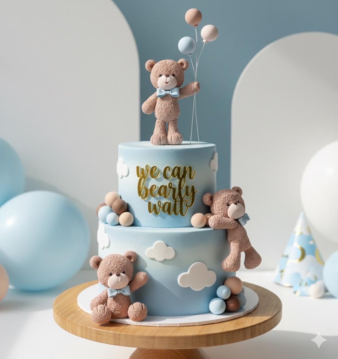 Bear Cake Topper Set, Lightweight Clay: Baby Shower Decor - Etsy