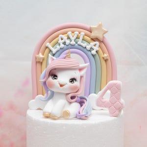 Unicorn and rainbow Cake Topper, Made of Lightweight air dry clay and Customizable, Perfect For Birthday, Baby Shower