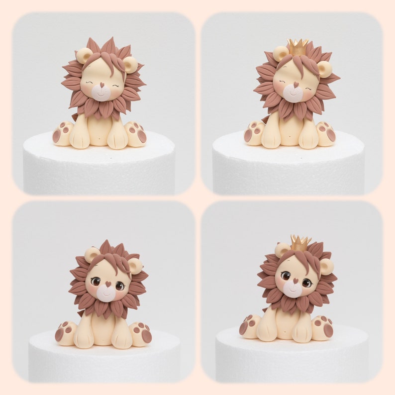 Safari Animal Cake Topper Made of Lightweight Air Dry Clay: Lion, Tiger, Elephant, Monkey, Giraffe, Zebra, Hippo For Birthday Cake image 2