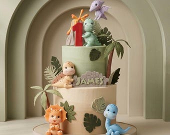 Baby Dinosaur Cake Topper Made of Lightweight Air Dry Clay: Triceratops, T-rex, Brontosaurus, Stegosaurus, Pterodactyl, For Birthday Cake