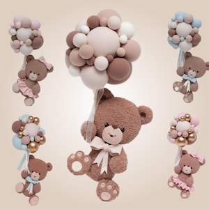 Bear Holding Balloons Cake Topper, Made of Lightweight Air Dry Clay 9 Inch Tall, Perfect For Baby Shower