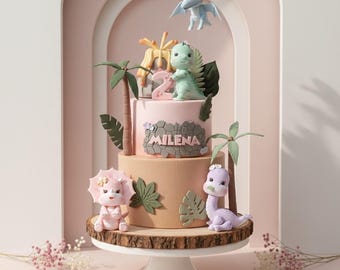 Baby Dinosaur Cake Topper Made of Lightweight Air Dry Clay: Triceratops, T-rex, Brontosaurus, Pterodactyl, For Birthday Cake