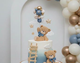 Adorno para tarta de oso con globo, arcilla ligera: decoración para baby shower