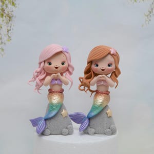 Mermaid on a rock Cake Topper, Made of Lightweight Air Dry Clay. Perfect for Birthday Cake of Your Princess