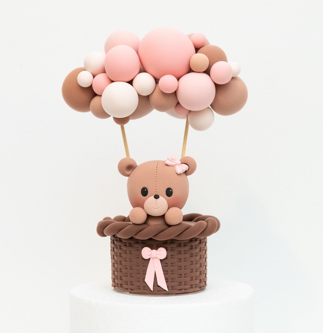 Bear in Hot Air Balloons Cake Topper Dark Brown Basket 9 Etsy