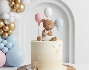 Teddy Bear Cake Topper, Made of Lightweight Air Dry Foam Clay, Perfect For Baby Shower, Gender Reveal