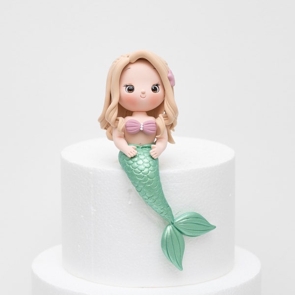 Blonde hair Mermaid Cake Topper, Made of Lightweightt Air Dry Clay