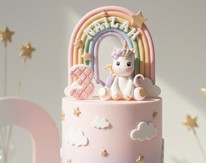 Handmade Unicorn Cake Topper: Rainbow Birthday, Baby Shower