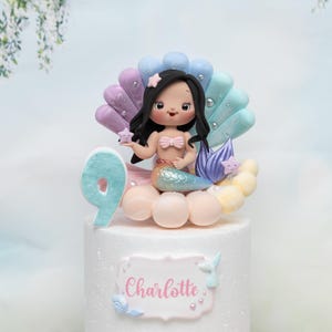 Customized Mermaid in Seashells Cake Topper, Made of Lightweight Air Dry Clay. Perfect for Birthday Cake of Your Princess